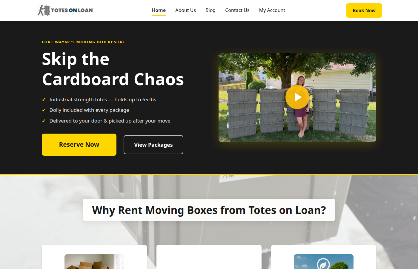 Totes on Loan public homepage, a live tote rental business on ToteFlow